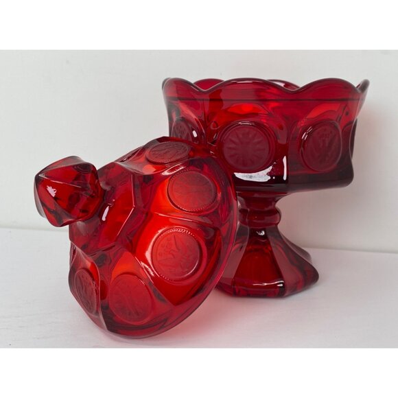 Vintage Fostoria Wedding Bowl with Lid Coin Glass Ruby Red 8 1/4" - Picture 3 of 10